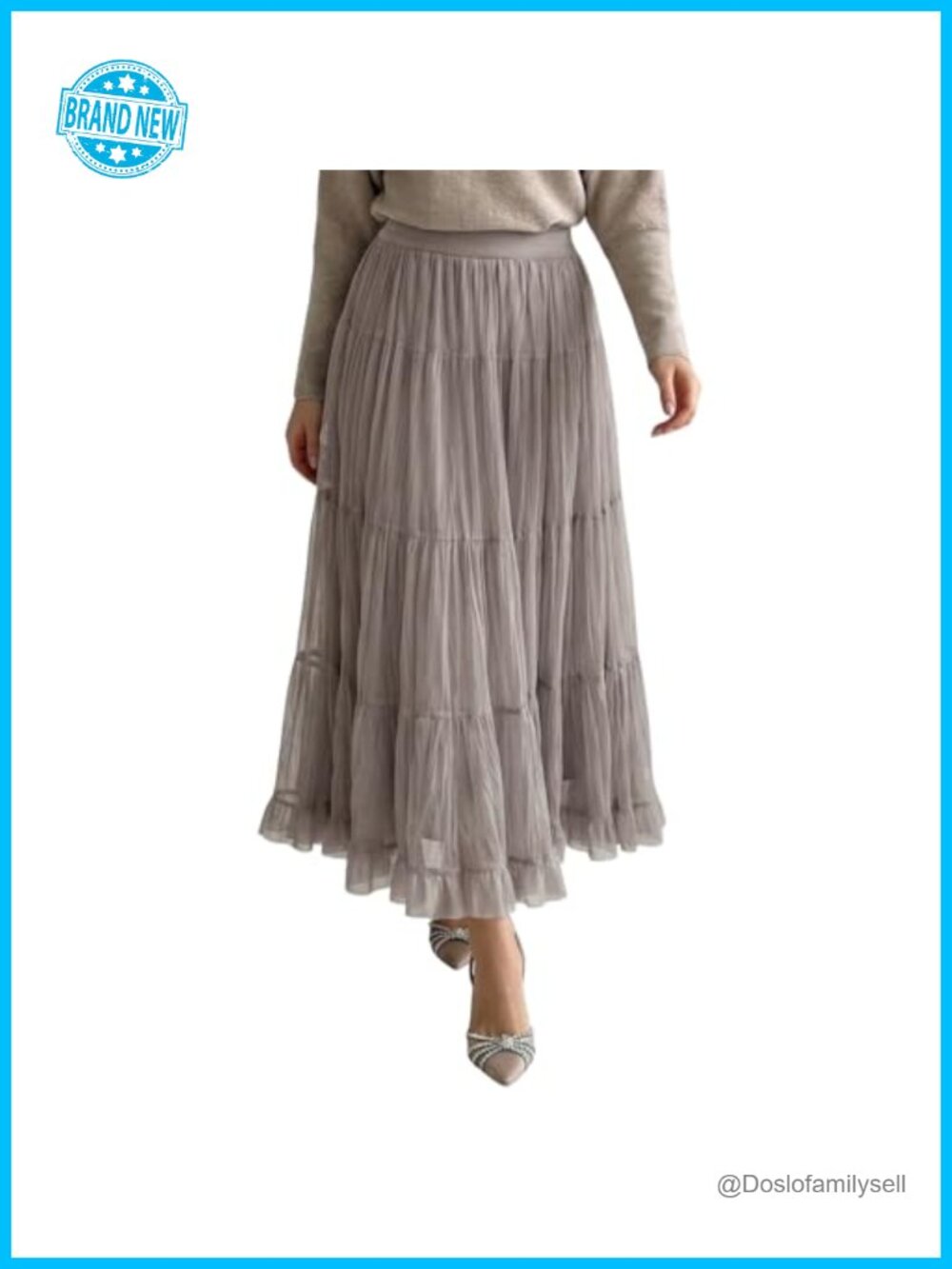 Women Reversible Pleated Tulle Maxi Skirt Elastic Waist Layered Tutu Mesh Flowy